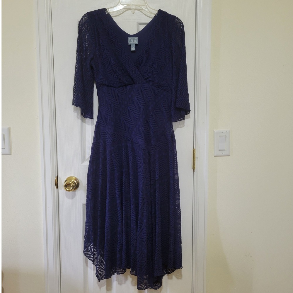 Rabbit Rabbit Rabbit Designs Blue Lace Chevron Midi Dress Handkerchief Hem 4